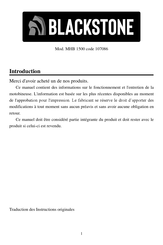 Blackstone 107086 Traduction Des Instructions Originales