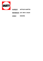 Electrolux ARTHUR MARTIN AFC 959 Notice D'utilisation