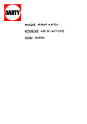 Electrolux Arthur Martin MSE02 Notice D'utilisation