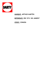 Electrolux Arthur Martin ERC3711WS Notice D'utilisation