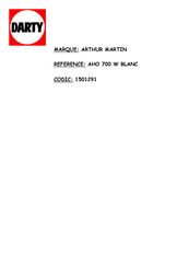Electrolux Arthur Martin AHO 700 Notice D'utilisation
