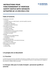 schmersal AZ 15 ZVK-M16-1762 Instructions Pour Fonctionnement Et Montage