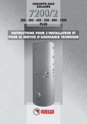 Riello 7200/2-550 PLUS Instructions Pour L'installateur Et Pour Le Service D'assistance Technique