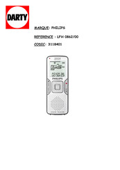 Philips Voice Tracer LFH 0862/00 Mode D'emploi