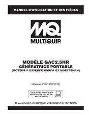 MULTIQUIP GAC2.5HR Manuel D'utilisation Et Liste De Pièces