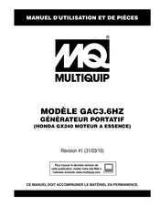 MQ Multiquip GAC3.6HZ Manuel D'utilisation Et De Pièces