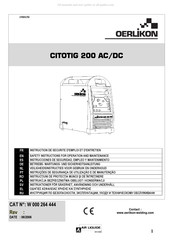 Air Liquide OERLIKON CITOTIG 200 AC/DC Instructions De Sécurité, D'emploi Et D'entretien