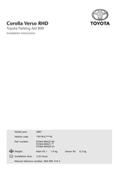 Toyota Parking Aid 800 Instructions D'installation