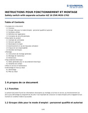 schmersal AZ 16 ZVK-M20-1762 Instructions Pour Fonctionnement Et Montage