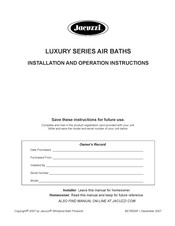 Jacuzzi ALLUSION 6636 800W Instructions D'installation Et De Fonctionnement