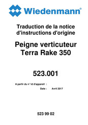 Wiedenmann Terra Rake 350 Traduction De La Notice D'instructions D'origine