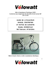 Velowatt BONNEVILLE Manuel D'entretien