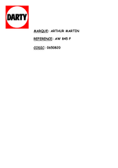 Electrolux ARTHUR MARTIN AW 845 F Manuel D'utilisation