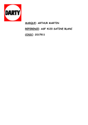 ARTHUR MARTIN Electrolux 2017911 Notice D'utilisation