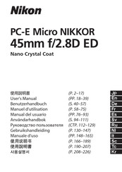 Nikon PC-E Micro NIKKOR 45mm f/2.8D ED Manuel D'utilisation