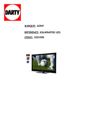 Sony BRAVIA KDL-40NX700 Mode D'emploi