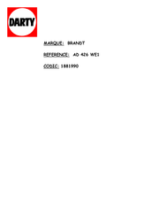 Brandt AD 426 WE1 Guide D'utilisation