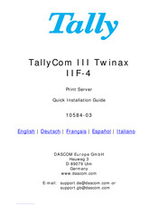 Tally Com III Twinax IIF-4 Guide D'installation Rapide