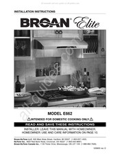 Broan Elite E662 Instructions D'installation