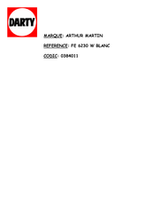 ARTHUR MARTIN FE 6230 W Mode D'emploi