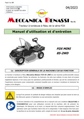 Meccanica Benassi FOX Série Manuel D'utilisation Et D'entretien