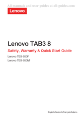 Lenovo TB3-850M Guide De Démarrage Rapide