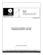 Kalia CITÉ BF1162 Instructions D'installation - Garantie