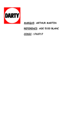 Electrolux ARTHUR MARTIN ADE 5100 Notice D'utilisation