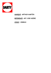 Electrolux ARTHUR MARTIN 1509810 Notice D'utilisation