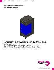Abicor Binzel xFUME ADVANCED HP 230V-CSA Mode D'emploi