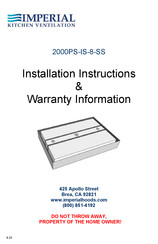 IMPERIAL KITCHEN VENTILATION 2060PS-IS-8-SS Instructions D'installation