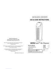 Black & Decker HEPAFresh BXAP148 Instructions D'utilisation Et D'entretien