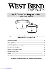 West Bend 5 Quart Crockery Cooker Manuel D'instructions