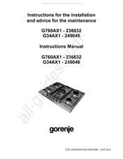 Gorenje 249046 Instructions D'installation