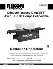 Rikon Power Tools 20-800HSP Manuel De L'opérateur
