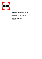 Electrolux ARTHUR MARTIN AR 7798 D Notice D'utilisation