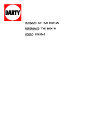 Arthur Martin TVE8804W Mode D'emploi