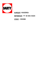 ROSIERES TT 40 RIN INOX Notice D'emploi Et D'installation