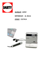 Sony Walkman M-ZN1S Mode D'emploi