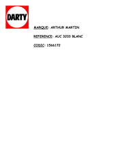 ARTHUR MARTIN AUC 2703 Mode D'emploi