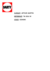 Arthur Martin TM 3016 W Mode D'emploi