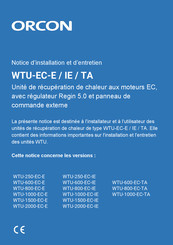 Orcon WTU-800-EC-TA Notice D'installation Et D'entretien