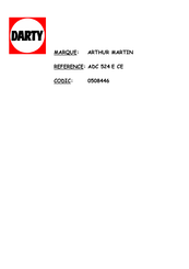 Electrolux ARTHUR MARTIN ADC 524 E Notice D'utilisation