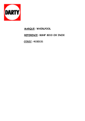 Whirlpool BSNF 8010 OX Guide D'utilisation
