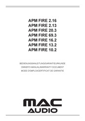 MAC Audio APM FIRE 20.3 Mode D'emploi/Certificat De Garantie