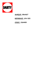 Brandt DFH 525 Guide D'installation