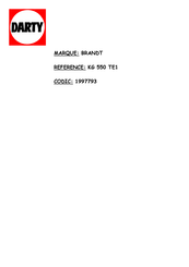 Brandt KG550TE1 Guide D'installation