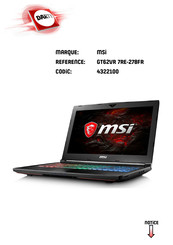 Msi GT62VR 7RE-278FR Manuel D'utilisation