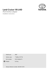 Toyota PZ473-00262 0 Serie Instructions D'installation