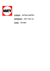 ARTHUR MARTIN AWT 1022 AA Mode D'emploi